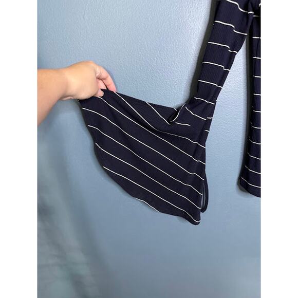 Lunik Long Sleeve Women's Medium Flared Disco Y2K Striped Tie up Nautical - Picture 4 of 8